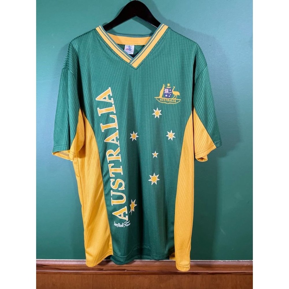 Australia - Men's Green/Yellow Short Sleeve Logo Soccer Jersey - Size 2XL